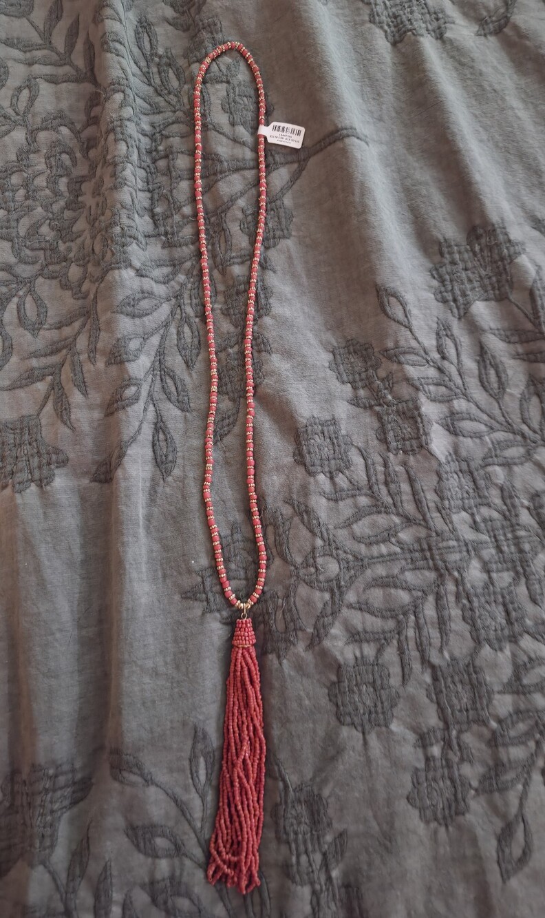 Torrid Coral Pink Beaded Tassel Necklace
